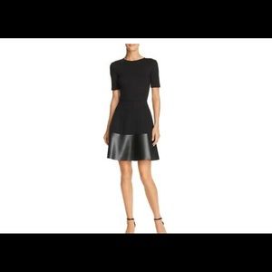 Aqua Black A Line Dress w/Faux leather trim